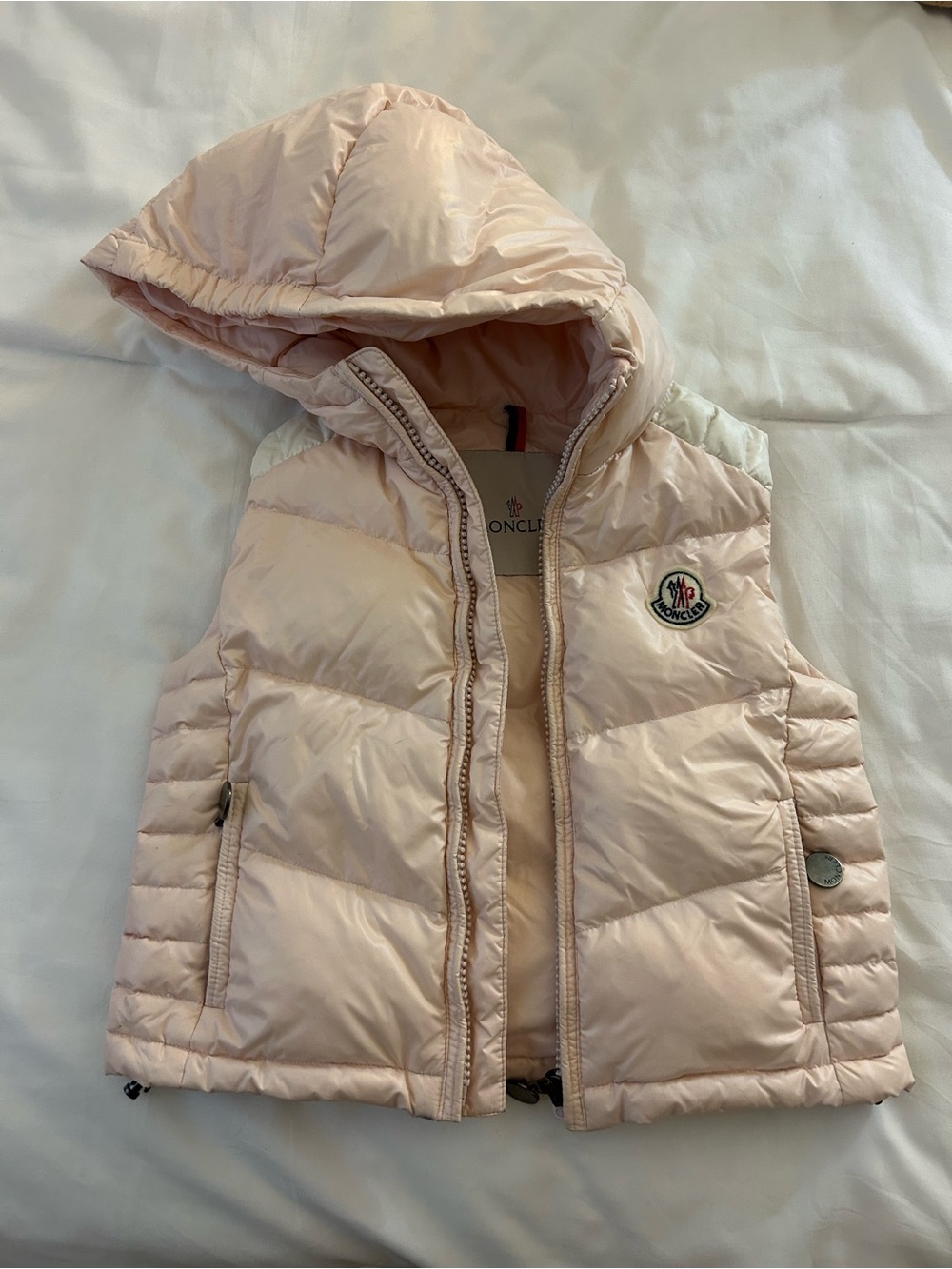 Moncler Light Pink Hooded Puffer Vest for little girl 2A